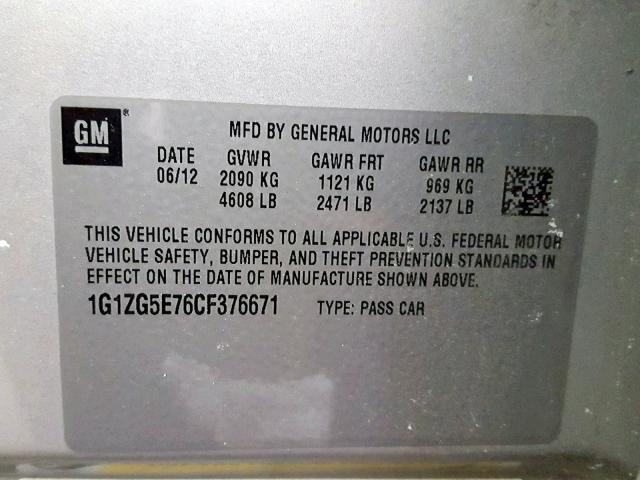 1G1ZG5E76CF376671 - 2012 CHEVROLET MALIBU LTZ SILVER photo 10