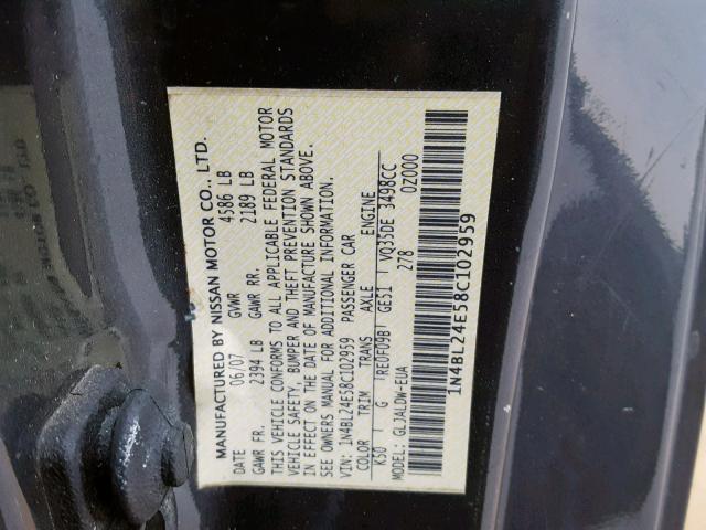 1N4BL24E58C102959 - 2008 NISSAN ALTIMA 3.5 CHARCOAL photo 10