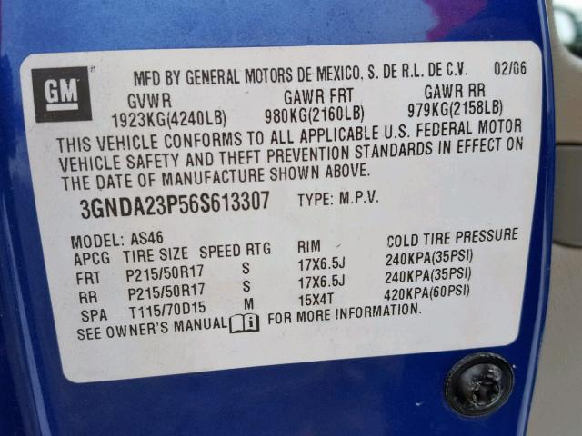 3GNDA23P56S613307 - 2006 CHEVROLET HHR LT BLUE photo 10