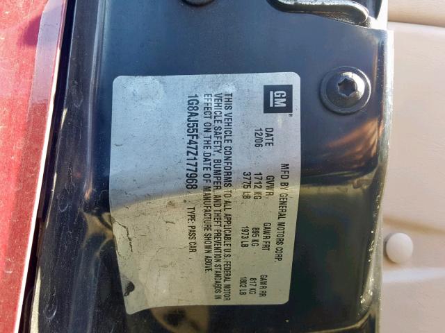 1G8AJ55F47Z177968 - 2007 SATURN ION LEVEL RED photo 10