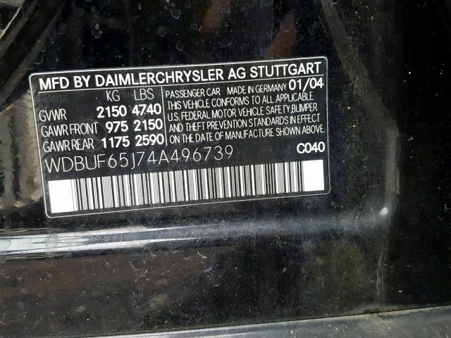 WDBUF65J74A496739 - 2004 MERCEDES-BENZ E 320 BLACK photo 10