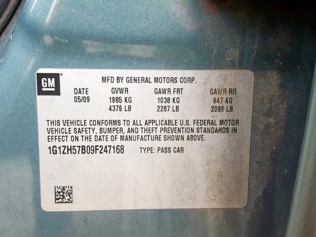 1G1ZH57B09F247168 - 2009 CHEVROLET MALIBU 1LT 青色 照片 10