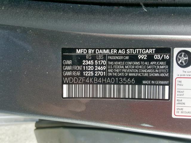 WDDZF4KB4HA013566 - 2017 MERCEDES-BENZ E 300 4MAT SILVER photo 10