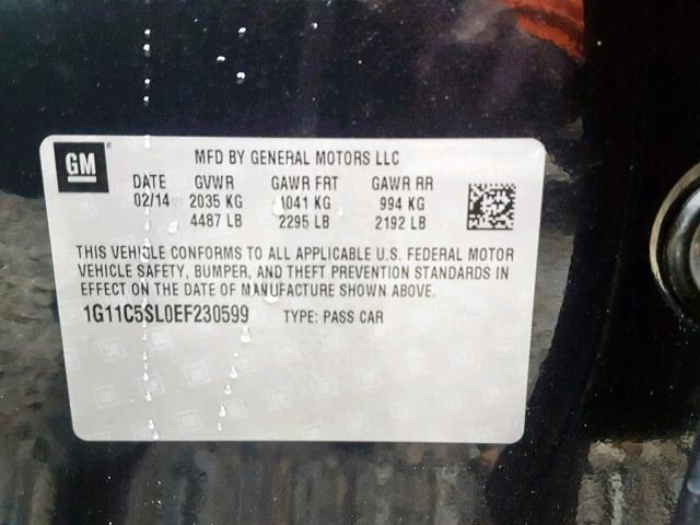 1G11C5SL0EF230599 - 2014 CHEVROLET MALIBU 1LT BLACK photo 10