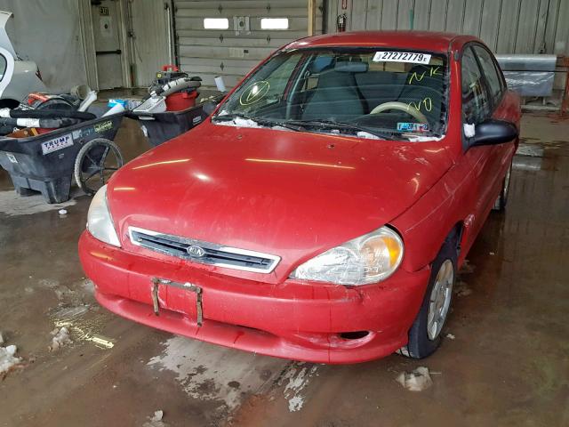 KNADC123916046718 - 2001 KIA RIO RED photo 2