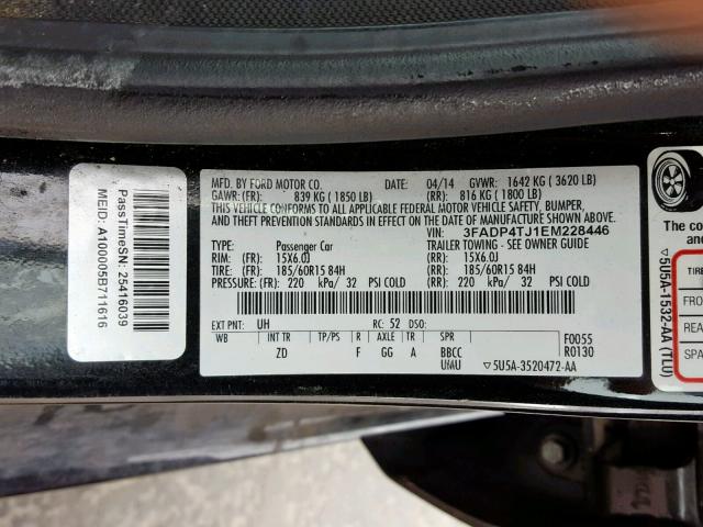 3FADP4TJ1EM228446 - 2014 FORD FIESTA S BLACK photo 10