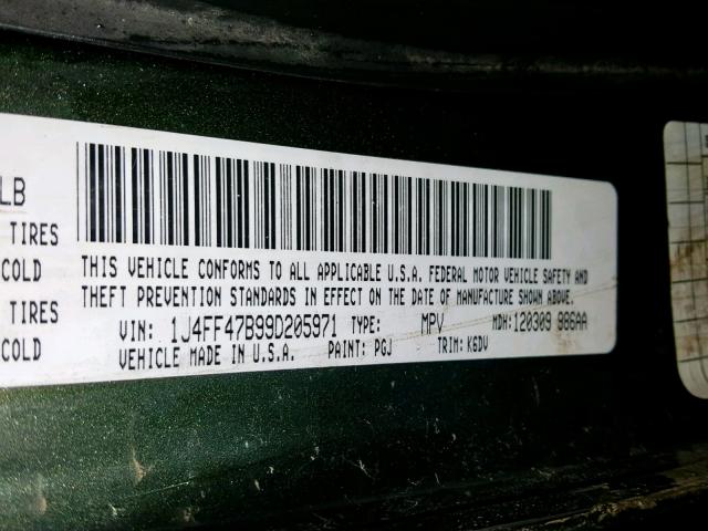 1J4FF47B99D205971 - 2009 JEEP COMPASS SP მწვანე ფოტო 10
