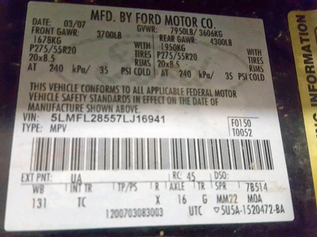 5LMFL28557LJ16941 - 2007 LINCOLN NAVIGATOR Qara foto 10