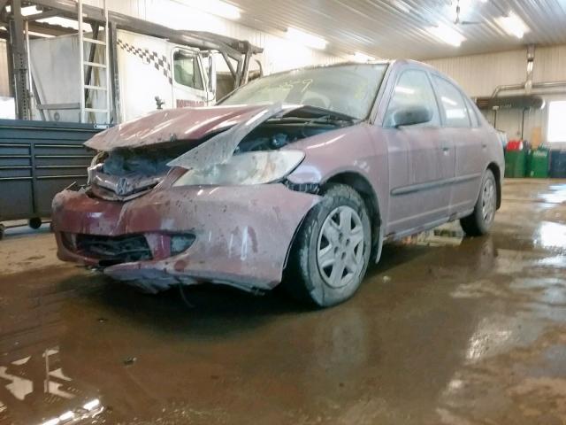 2HGES16395H028505 - 2005 HONDA CIVIC DX V RED photo 2