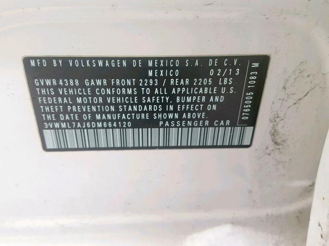 3VWML7AJ6DM664120 - 2013 VOLKSWAGEN JETTA TDI WHITE photo 10