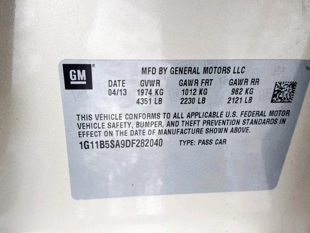 1G11B5SA9DF282040 - 2013 CHEVROLET MALIBU LS TAN photo 10