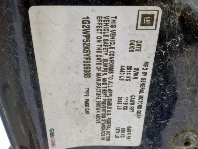 1G2WP52K6YF306988 - 2000 PONTIAC GRAND PRIX 蓝色 照片 10