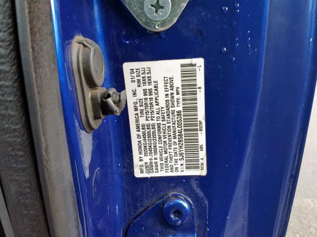 5J6YH28584L005386 - 2004 HONDA ELEMENT EX BLUE photo 10