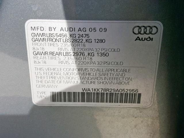 WA1KK78R29A052956 - 2009 AUDI Q5 3.2 SILVER photo 10