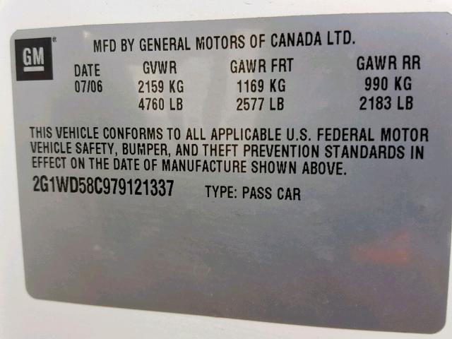 2G1WD58C979121337 - 2007 CHEVROLET IMPALA SUP Бежевый фото 10