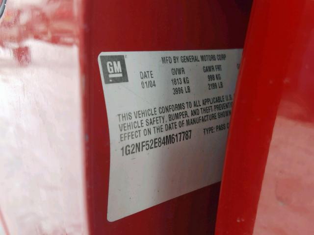 1G2NF52E84M617787 - 2004 PONTIAC GRAND AM S 红色 照片 10