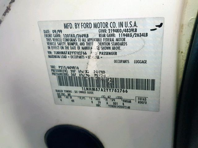 1LNHM87A2YY782766 - 2000 LINCOLN LS WHITE photo 10
