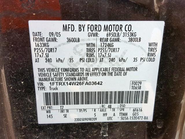 1FTRX14W26FA03642 - 2006 FORD F150 GRAY photo 10