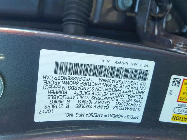 1HGCV1F9XJA024684 - 2018 HONDA ACCORD TOU GRAY photo 10