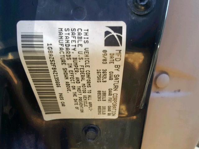 1G8AZ52F84Z135666 - 2004 SATURN ION LEVEL TAN photo 10