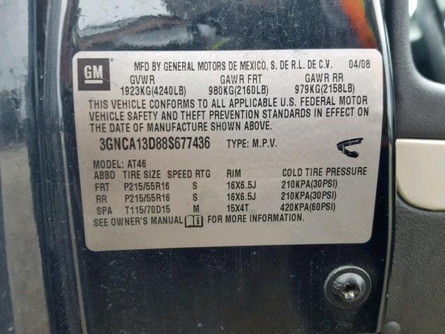 3GNCA13D88S677436 - 2008 CHEVROLET HHR LS Negro foto 10