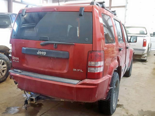 1J8GN28K88W111138 - 2008 JEEP LIBERTY SP RED photo 4