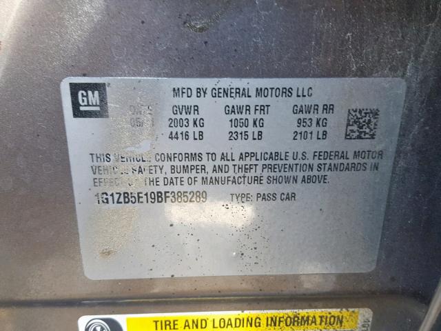 1G1ZB5E19BF385289 - 2011 CHEVROLET MALIBU LS BROWN photo 10