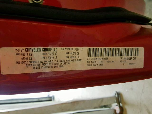 2C3CDXHG8DH574430 - 2013 DODGE CHARGER SX RED photo 10