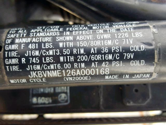 JKBVNME126A000168 - 2006 KAWASAKI VN2000 E SILVER photo 10