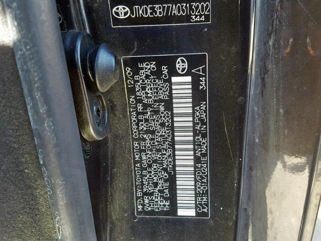 JTKDE3B77A0313202 - 2010 TOYOTA SCION TC შავი ფოტო 10