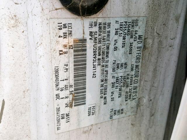 5LMFU28R93LJ41142 - 2003 LINCOLN NAVIGATOR WHITE photo 10