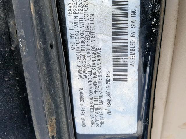 4S4BL86C464203163 - 2006 SUBARU LEGACY OUT BLACK photo 10