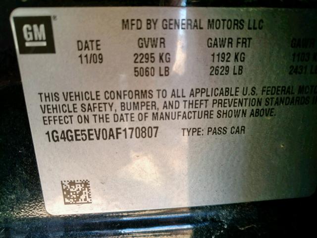 1G4GE5EV0AF170807 - 2010 BUICK LACROSSE C BLACK photo 10