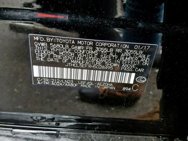 JTHCL5EFXH5028495 - 2017 LEXUS LS 460 BLACK photo 10