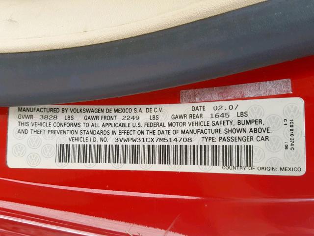 3VWPW31CX7M514708 - 2007 VOLKSWAGEN NEW BEETLE Qırmızı foto 10