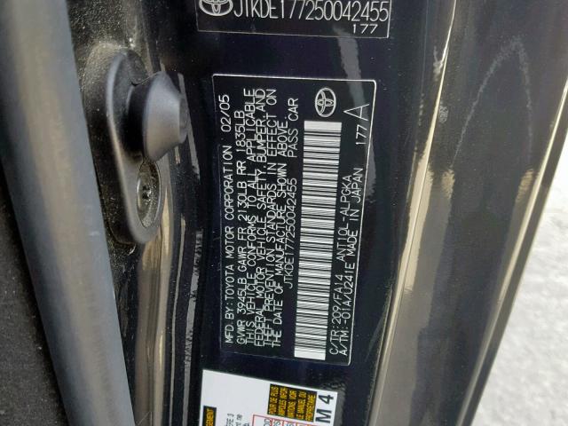 JTKDE177250042455 - 2005 TOYOTA SCION TC შავი ფოტო 10