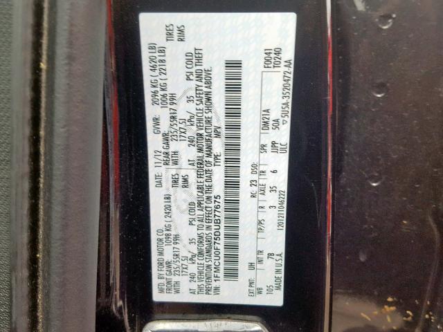 1FMCU0F75DUB77675 - 2013 FORD ESCAPE S BLACK photo 10