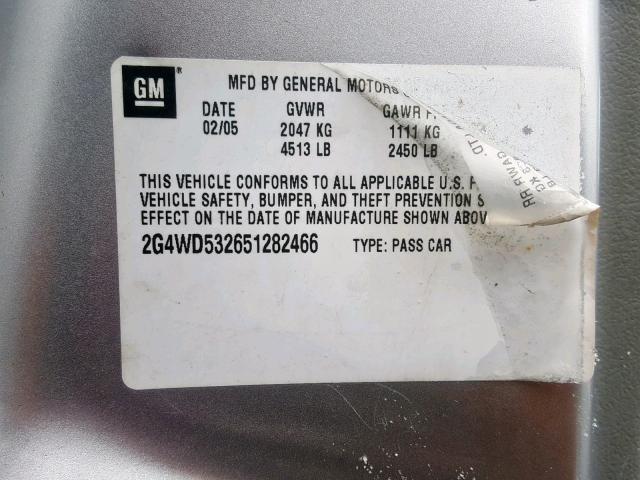 2G4WD532651282466 - 2005 BUICK LACROSSE C SILVER photo 10