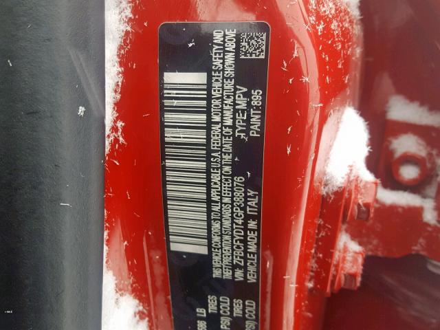 ZFBCFYDT4GP388076 - 2016 FIAT 500X LOUNG RED photo 10