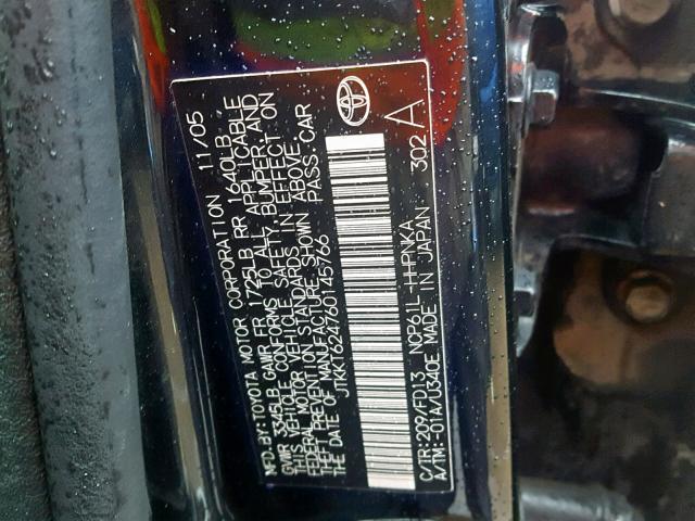 JTKKT624760145766 - 2006 TOYOTA SCION XA BLACK photo 10