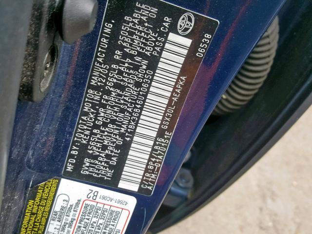 4T1BK36B46U106350 - 2006 TOYOTA AVALON BLUE photo 10