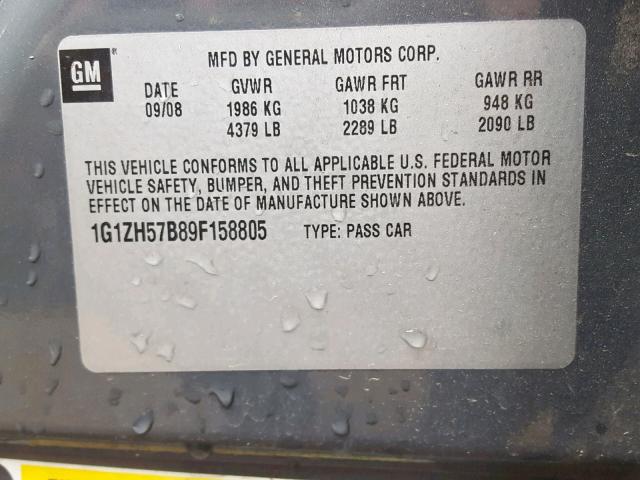 1G1ZH57B89F158805 - 2009 CHEVROLET MALIBU 1LT 灰色 照片 10