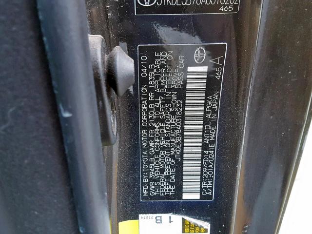 JTKDE3B78A0318232 - 2010 TOYOTA SCION TC შავი ფოტო 10