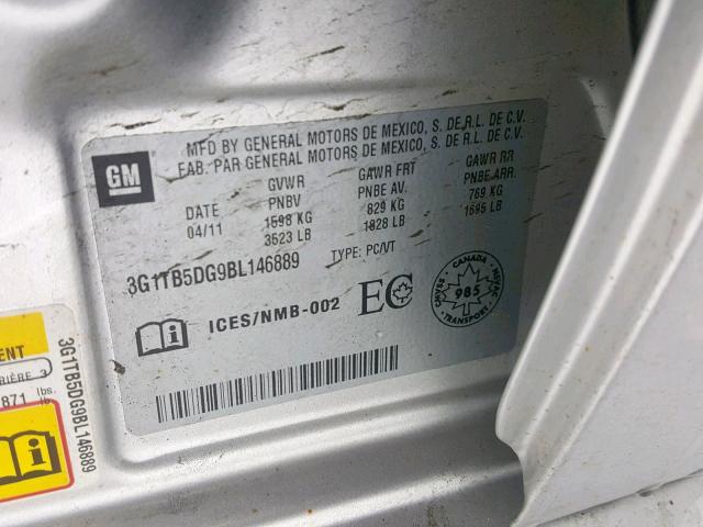 3G1TB5DG9BL146889 - 2011 CHEVROLET AVEO LS SILVER photo 10