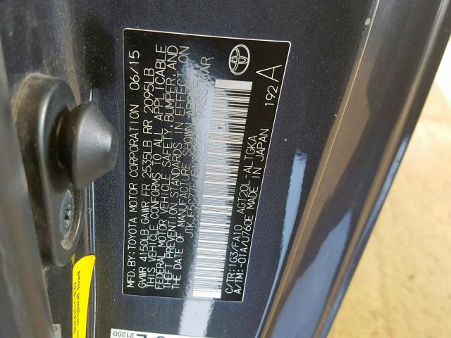 JTKJF5C77FJ013087 - 2015 TOYOTA SCION TC ნაცრისფერი ფოტო 10