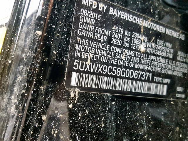 5UXWX9C58G0D67371 - 2016 BMW X3 XDRIVE2 BLACK photo 10