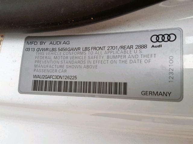 WAU2GAFC3DN126225 - 2013 AUDI A7 PRESTIG WHITE photo 10