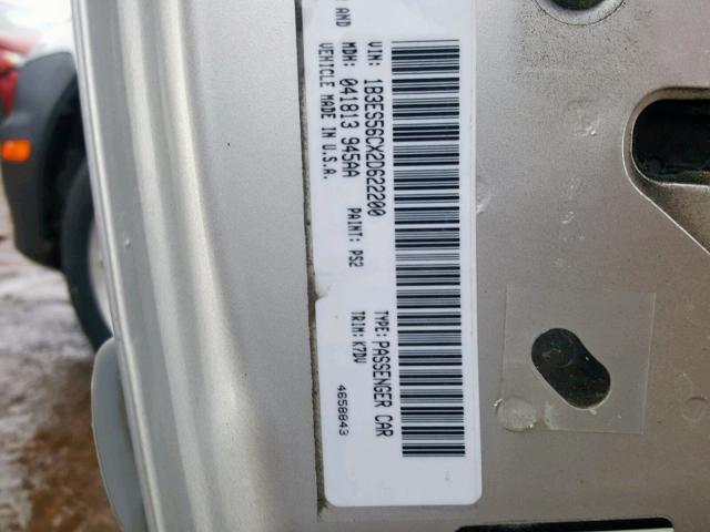 1B3ES56CX2D622200 - 2002 DODGE NEON ES GRAY photo 10