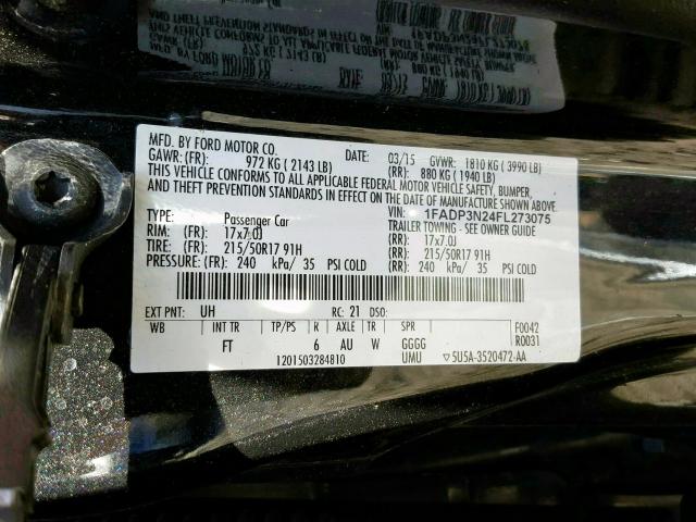 1FADP3N24FL273075 - 2015 FORD FOCUS TITANIUM  photo 10