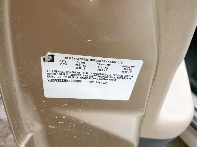 2G2WS522541285387 - 2004 PONTIAC GRAND PRIX TAN photo 10